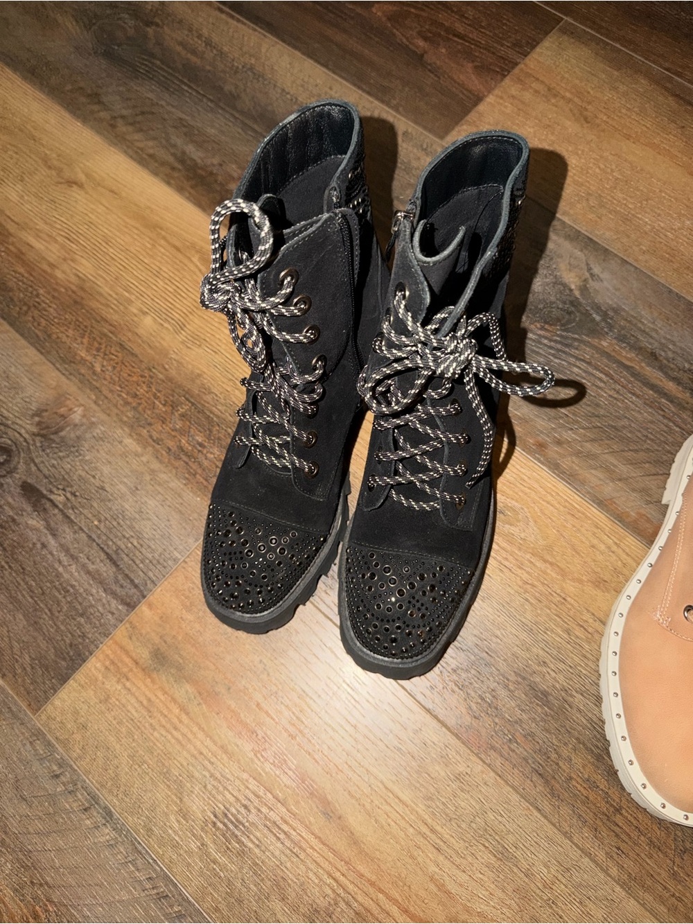 Vince Camuto Black Studded Lace-Up Combat Boots